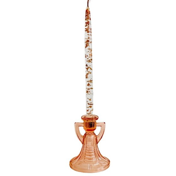 Image 1 of vintage art deco Val Saint Lambert Luxval pink candlestick 1930's