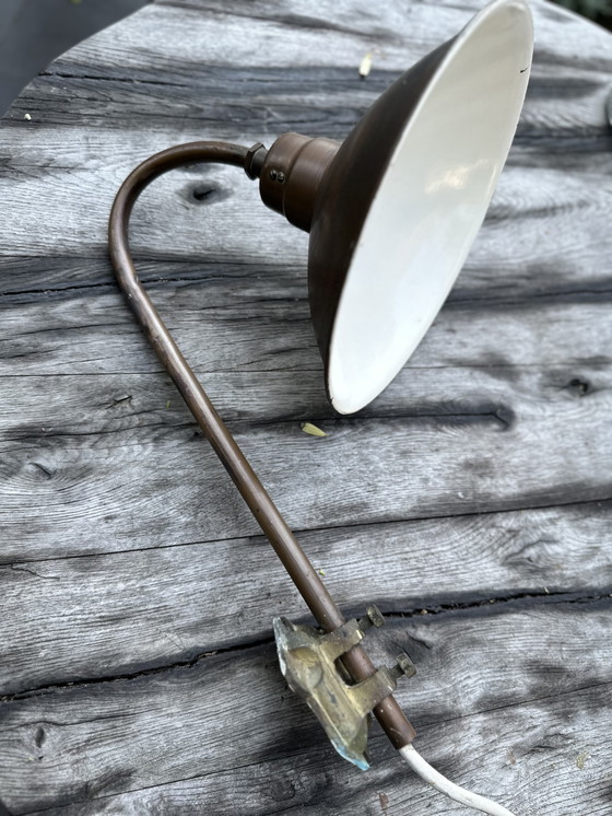 Image 1 of Industrial machine lamp with enamel shade (ca. 1930-1950)