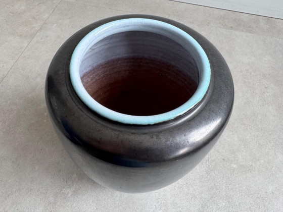1x Vintage Mobach Vase - Black & Turquoise – Ceramic (photo 3 of 5)