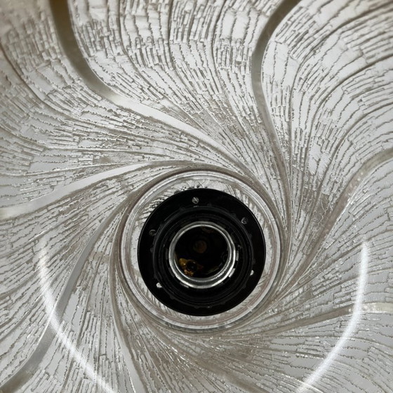 Image 1 of Mid-century ice glass pendant lamp in lotus design – 1970s