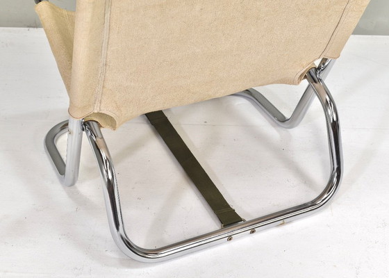 Image 1 of Scandinavische klapstoel in chroom en canvas – jaren 70