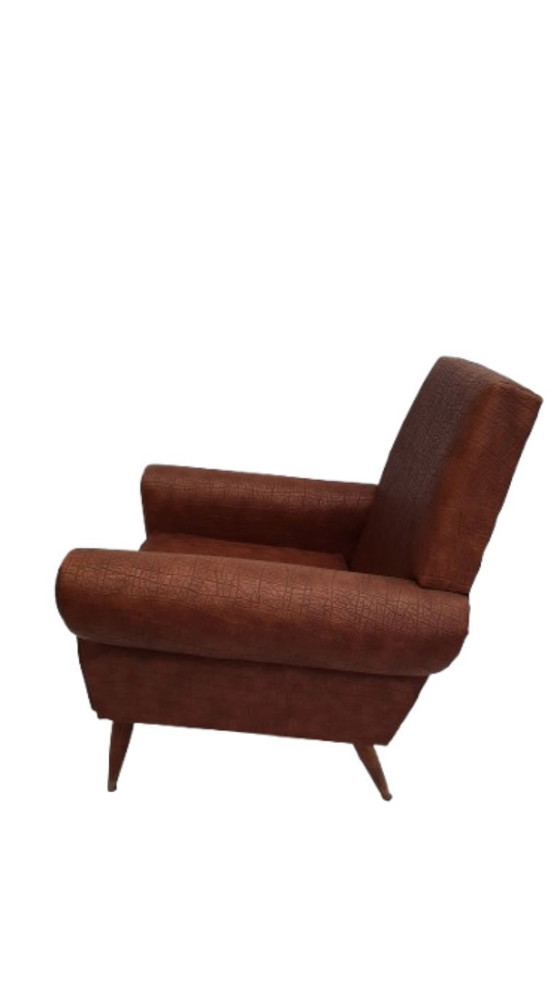 Image 1 of 2 x Vintage Mid-Century Fauteuil – Jaren 50/60 Skai Leder – Uniek Design!