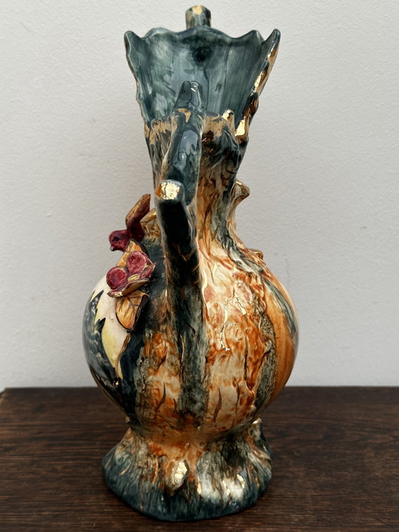 Image 1 of Vintage Barbotine vaas en landelijke decoratie - Belgisch keramiek