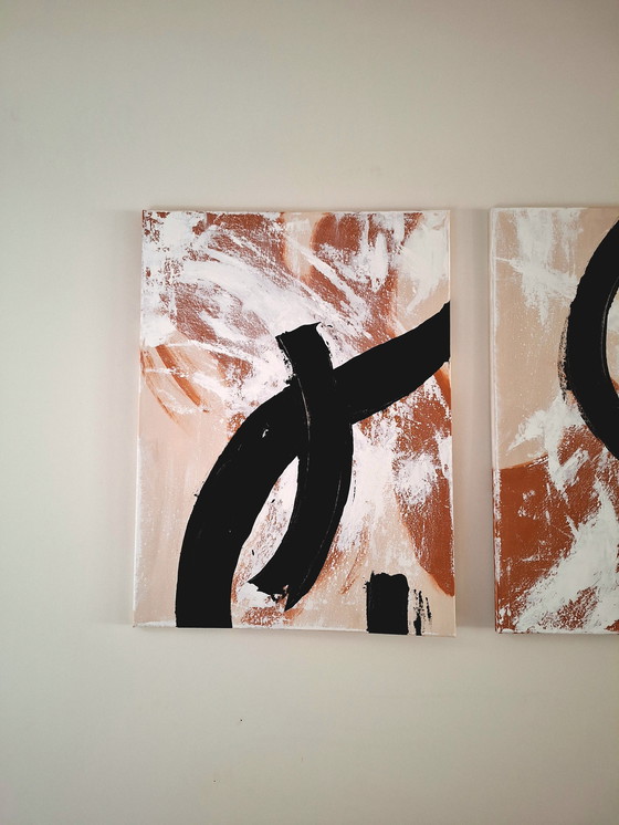 Image 1 of Triptych three paintings japandi terracotta