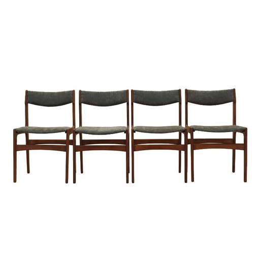 Set di quattro sedie in teak, design danese, anni '70, prodotte in Danimarca.