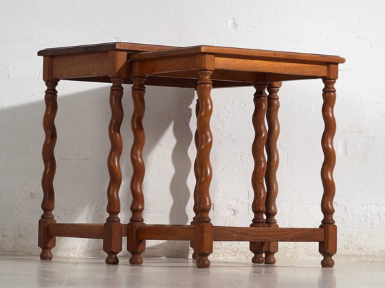Zweedse eiken nesttafels (ca. 1900) #128 – Bijzettafels, Scandinavian (photo 17 of 40)