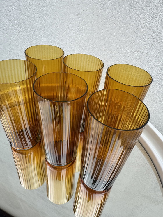 Image 1 of Amber hand-blown glasses from the 1960s