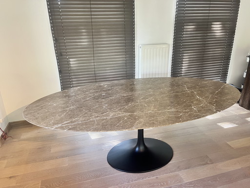 Oval table brown marble matte finish