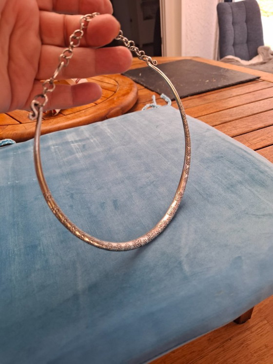Image 1 of Sterling zilveren torque ketting, 54 cm halsomtrek - uniek stuk, omkeerbaar + houten doos