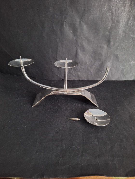 Image 1 of WMF Kurt Radtke verzilverde 3 armige kandelaar uit de beroemde Ikora Collectie 60er jaren. 