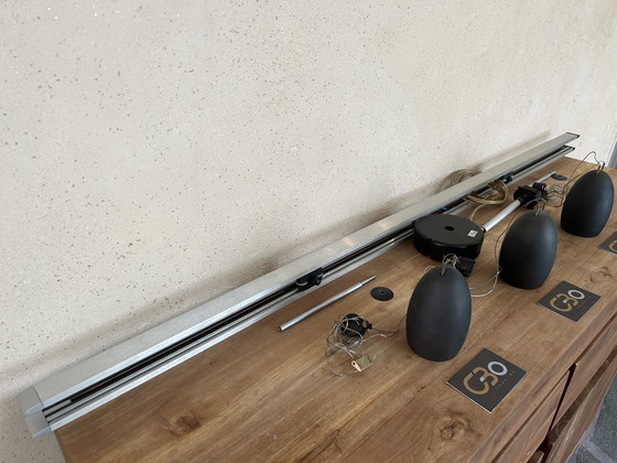 Image 1 of 3x Tobias grau OH Bronze Pendant On Multirail - Cords 85cm Max ,Multirail 130 Cm