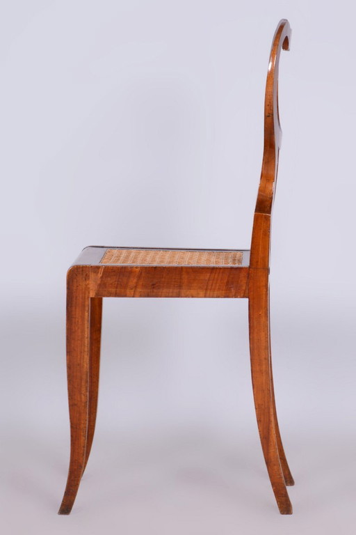 Silla Biedermeier restaurada, chapa de nogal, ratán, polaca, Austria, década de 1830. – kuipstoelen, Rattan (photo 2 of 9)