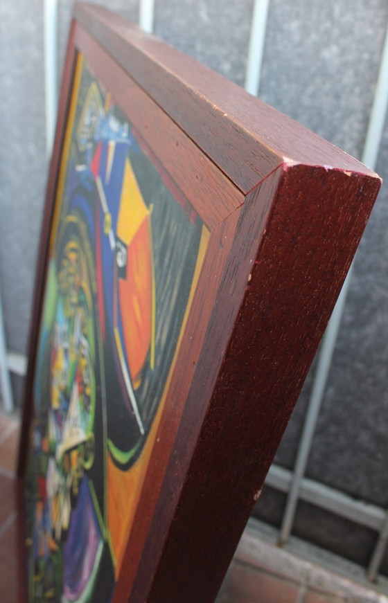 Image 1 of Contemporary Cubist Style Figurative Acrylic Modernistic Painting After Pablo Picasso, Circa 1980