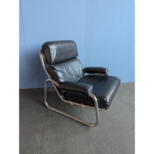 Poltrona lounge vintage cromo e pelle, anni '70 – Poltrone, Leather, Chrome (photo 2 of 7)