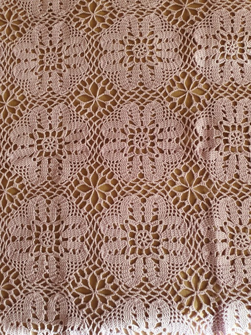 Nappe au crochet unique faite à la main, Rose, env. 70x70 cm