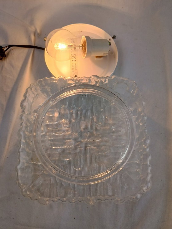 Image 1 of Wall Sconce Ceiling Light Flush Mount PAT ANGEM Mid Century Textured Square Vintage French Glass German Limburg Kalmar