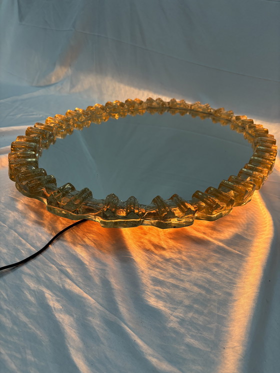 Image 1 of Specchio vintage illuminato in vetro ghiacciato di Honsel Leuchten 1970!