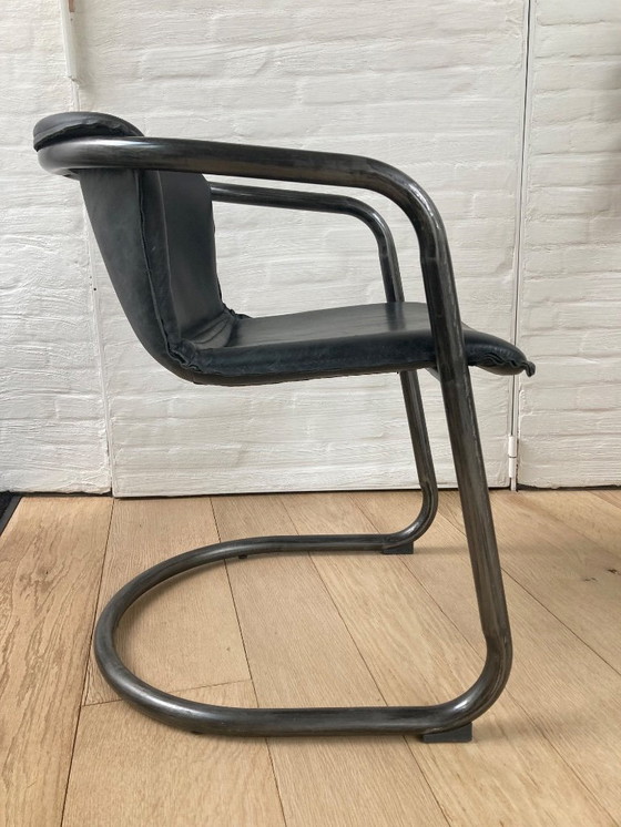 Image 1 of 8 sedie da pranzo in metallo con seduta in pelle