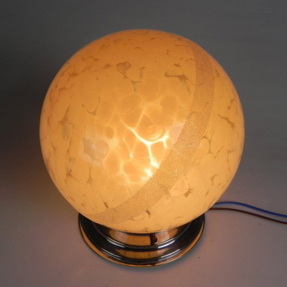 Image 1 of Art Deco plafondlamp, plafonnière met beige gewolkte glazen bol, jaren 30