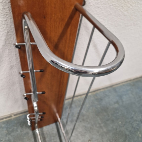Image 1 of Teak coat rack 1960s vintage wall coat rack chrome coat rack