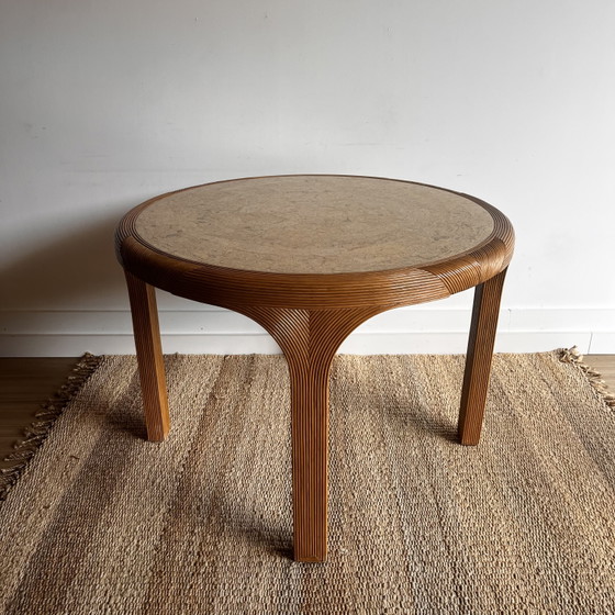 Image 1 of Vivai del Sud rotan eettafel met marmeren blad — Italy, ca. 1970s