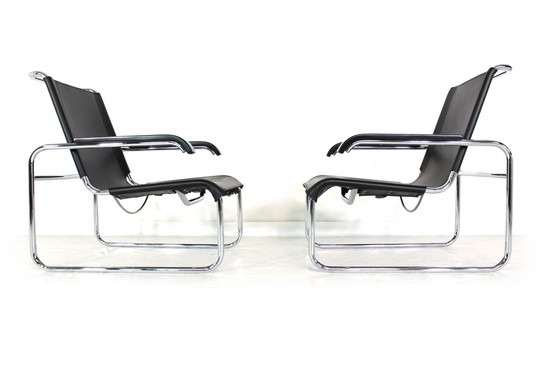Image 1 of 1A Restored, Early Edition Marcel Breuer B35 / S35L Lounge Chair / Cantilever Chair for Thonet, Leather and Chrome, 1 of 2