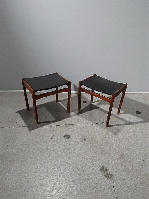 Vintage set of 2 Scandinavian design teak footstools, 1960s