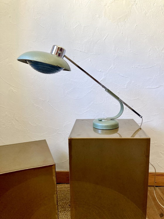 Image 1 of Solère telescopic lamp, hammered paint & blue diffuser, 1950s