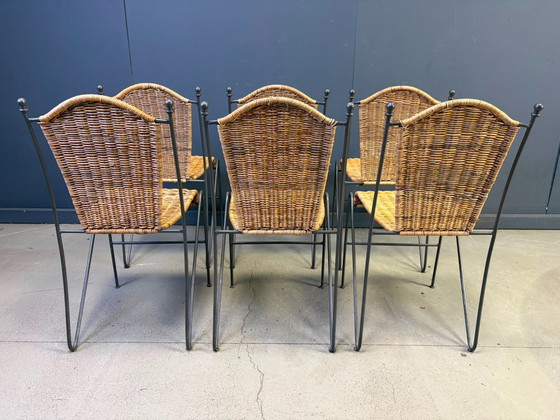 Sillas de mimbre de Frederick Weinberg, década de 1960, juego de 6 – Sillas de comedor, Metal, Wicker (photo 7 of 9)