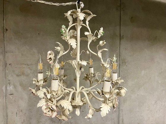 Image 1 of 🇮🇹 Lampadario in metallo bianco in stile fiorentino