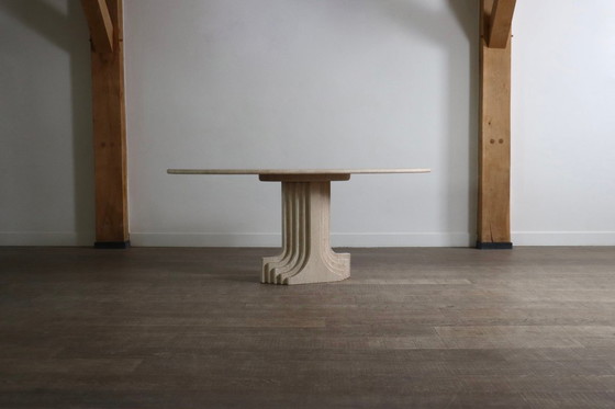 Image 1 of Tavolo da pranzo ovale ‘Argo’ in travertino di Carlo Scarpa per Simon Gavina, anni ’70