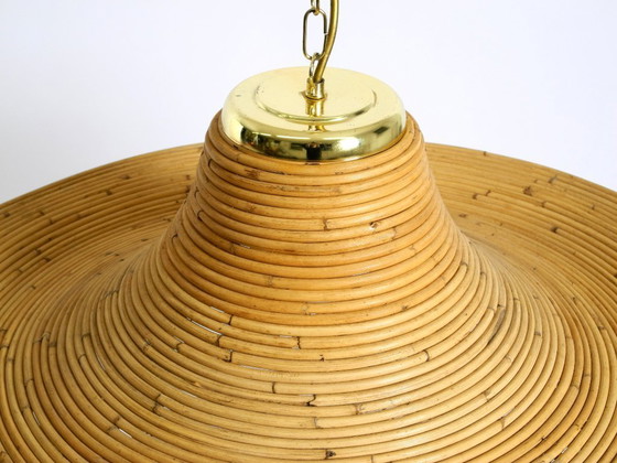 Image 1 of Beautiful, large Italian 1970s bright bamboo wood ceiling pendant lamp Vivai del Sud