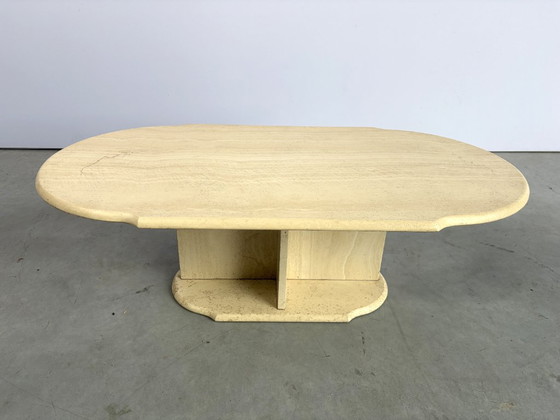 Vintage oval travertine coffee table, 1980s (photo 9 of 9)