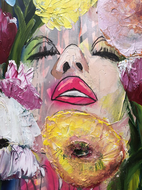 Image 1 of Lilian Frohn - abstract vrouwenportret met bloemen 