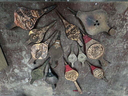 Lots 13 Antique wood and copper chimney bellows