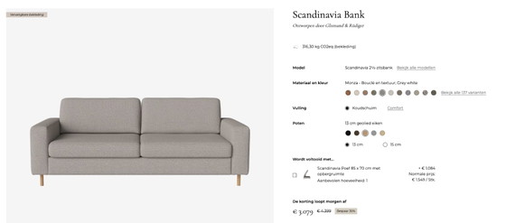 Bolia Scandinavia 2 1/2 Zitsbank - Monza - Bouclé En Textuur, Grey White – Banken, Textile, Wood (photo 5 of 5)