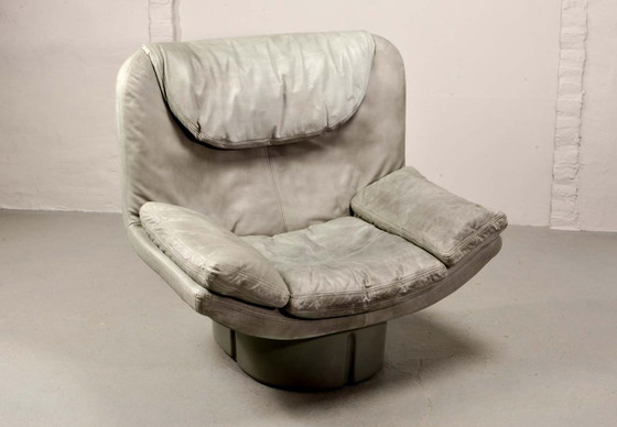 Image 1 of Llamativo sillón de cuero gris de diseño italiano diseñado por Ammanati & Vitello, Italia, década de 1970