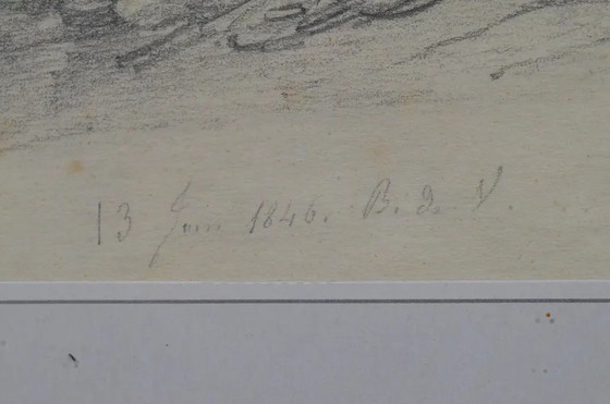 Scuola Francese 1840 Disegno Antico a Matita di un Villaggio Costiero e Barche da Pesca – Dipinti e disegni (photo 3 of 6)