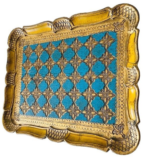 Image 1 of Vassoio fiorentino vintage blu oro anni '70