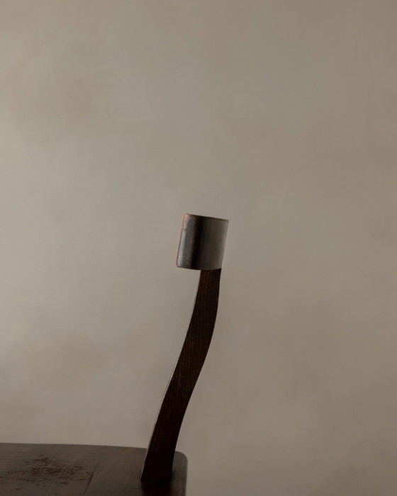 Image 1 of Set of 3 Vintage “T” Dining Chairs by Aranjou, France (c.1960s) – Stained Elm, Brutalist Sculptural