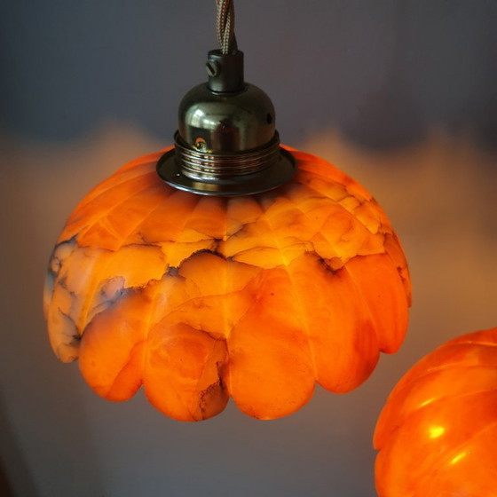Set de Suspensions Vintage en Marbre Marron, Rouge, Ambre – Marble, Metal (photo 5 of 23)