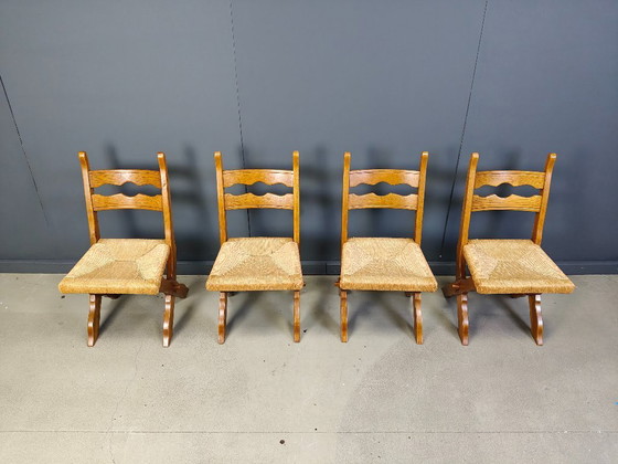 Image 1 of Esszimmerstühle aus spanischer Eiche und Korbgeflecht, 6er-Set - 1960er Jahre