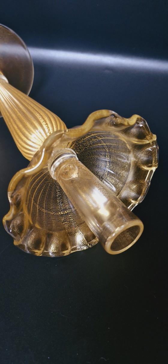Image 1 of Set de deux bougeoirs en verre de Murano avec feuilles d'or