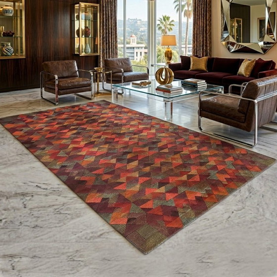 Image 1 of Schitterend geometrisch Italiaans wollen tapijt "Luxor" uit de jaren 80 van Missoni voor T&J Vestor