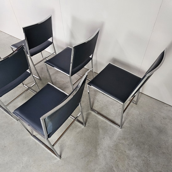 Image 1 of Vintage Set Van 6 Stoelen, Chroom, Leer