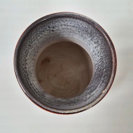 Image 1 of Vintage Accolay Crackle Glaze Ceramic Vase, Red & Blue, 1960s, Signed Accolay, 60s