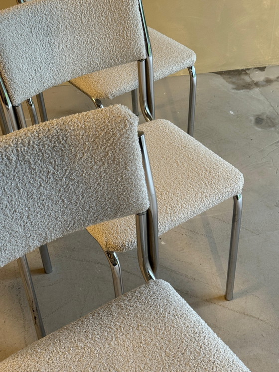 Image 1 of Juego de 6 sillas de comedor cromadas y bouclé