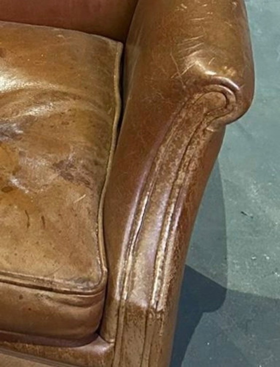 Image 1 of Ensemble de fauteuils/fauteuils club vintage en cuir, avec dossiers hauts et bas.