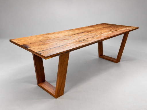 Table de salle à manger en bois dur avec pieds en V, bois recyclé