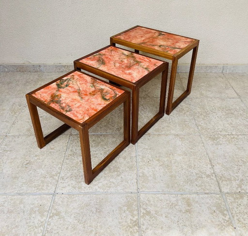 Set of 3 Scandinavian nesting tables in teak, 1960